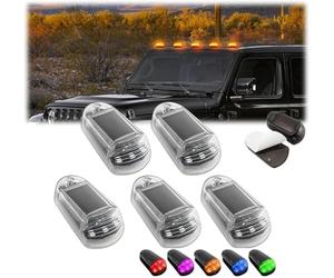 kumosaka Solar Powered Cab Lights for Truck, No Drill Solar Powered Cab Lights for Truck, Cab Lights, Roof Lights for Trucks, 7 Colors Wireless LED Solar Cab Lights(5pcs White Shell)