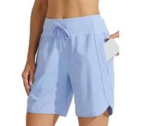 kumosaka Women's Active 7 Inseam Athletic Long Running High Wasistband Shorts, Fast-Drying Lightweight Shorts for Gym Jogging Walking(Blue,Small)