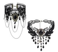 KUMSODE 2 Pezzi Dentelle Noire Choker Gothique Pendentif Collier Vintage Tattoo Dentelle Punk Collier Femme Fille Halloween Mascarade Carnaval Bijoux Accessoires