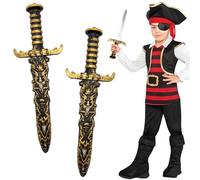 KUMSODE 2 Pezzi Spada Giocattolo Pugnale Pirata, Spada Giocattolo in Plastica, Coltello Finto Non Affilato Spada Pirata,per Oggetti di Scena Costume Pirata Festa Pirata Antico Dorato