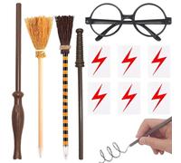 KUMSODE 4 Pezzi Set Matite a Bacchetta Magica, Tatuaggi Temporanei con Cicatrice a Forma di Fulmine, Premi Scolastici, Riempitivi per Borse Goody