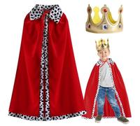 KUMSODE Bambino Mantello Reale Halloween, Mantello da Principe Costume da Re Bambino con Corona Re, Mantello Rosso Set Mantello del Re per Halloween Carnevale e Feste a Tema(90CM)