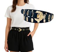 KUMSODE Cintura da Donna, 1 Pezzi Cintura Nera Con Buchi, Fibbia Cinture Donna, per Jeans, Gonne e Pantaloncini