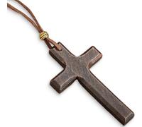 KUMSODE Collana con Croce Cristiana Pasqua Collana Preghiere Collana con Ciondolo a Croce in Legno di Noce per Uomo Donna