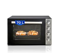 KUMTEL Mini Forno/Forno Per pizza, 70 Litri XXL, 2000 W, 6 modalità di cottura, Doppio Vetro, max 270 °C, Funzione Timer, rivestimento interno in granito, set di teglie Nero
