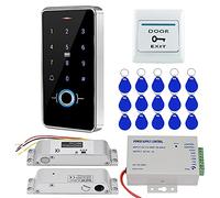 KUMU Sistema di controllo dell'accesso biometrico 13,56 MHz IP68 tastiera impermeabile + alimentazione + serratura elettrica + 15 set completo di portachiavi per la sicurezza domestica (con blocco a