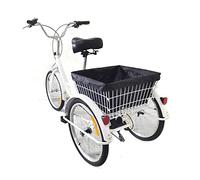 KumuJ 20 pollici triciclo per adulti, 3 ruote a 8 marce, bicicletta da senior a 3 ruote con cestino per la spesa, bicicletta cargo, per adulti, anziani e donne, regolabile in altezza, colore bianco