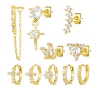 Kunaxku 10 Paia Orecchini Cerchio Donna orecchini cerchio Oro Placcato 18K orecchini cerchio Argento Ipoallergenico, 20 Pcs 16G Piercing orecchio Acciaio chirurgico Set