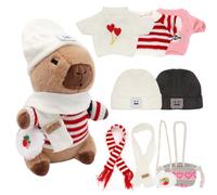 Kunaxku Capybara Peluche Set,23cm Peluche Capybara Bambola,simpatici peluche Capibara,peluche per bambini con vestiti e accessori,per la casa a forma di animale di peluche per il soggiorno (10PCS)