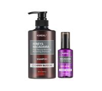 KUNDAL - Honey & Macadamia Nature Shampoo - 500ml + Hair Serum - 100ml Set - Cherry Blossom
