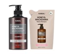 KUNDAL - Honey & Macadamia Nature Shampoo - 500ml + Refill Pack 400lml Set - Baby Powder