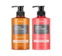 KUNDAL - Honey & Macadamia Pure Body Wash + Lotion - 500ml Set - Cherry Blossom