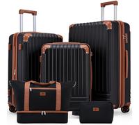 KUNEL Set di valigie da 5 pezzi, con guscio rigido in ABS, leggero, TSA, doppie ruote girevoli, nero, 5 Piece Sets (20/24/28/DB/TB)