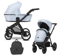 Kunert BRAV Passeggino 2 in 1 navicella sedile sportivo reversibile telaio in alluminio leggero comfort design copertura antipioggia zanzariera portabottiglie cestino zaino (Baby Blue EcoNero)