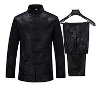 Kung Fu Tuta Setta Uomo Cinese Tuta Tang Hanfu Camicia Per Vestiti Per Arti Marziali Tradizionale Wing Chun Taichi Uniforme Tops Pezzi di sotto (EU M (Dimensione dell'Asia XL), Nero)