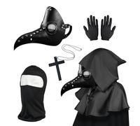Kungfu Mall Maschera da medico della peste, costume di Halloween da uomo, maschera steampunk, costume da dottore della peste, maschera nera per Halloween, con guanti e mantello con cappuccio