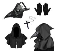 Kungfu Mall - Maschera da medico della peste in stile gotico, travestimento cosplay steampunk, maschera da uccello, copertura dark Halloween, con guanti