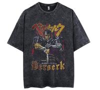 KUNIIS Maglietta Berserk Anime Graphic in Cotone A Maniche Corte, Nero Lavato Vintage, Design Manga Giapponese, S-3XL (XL)