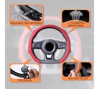KUNIO Coprivolante per auto, traspirante, adatto per Audi, in pelle scamosciata, universale, 38 cm, in pelle PU, accessorio interno, decorazione rossa