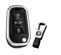 KUNIO Custodia per chiave adatta per Peugeot 5008 208 308 Adatto per Citroen C3 C4 Cactu Adatto per Opel Crossland X Zafira Corsa F Custodia in metallo Portachiavi B Argento Nero