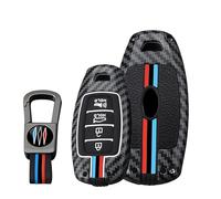 KUNIO Custodia per chiave auto, adatta per Hyundai i30 i30N Kona N Santa Fe Tucson Palisade 2023 2024 2025 in fibra di carbonio metallo portachiavi 4 tasti nero A