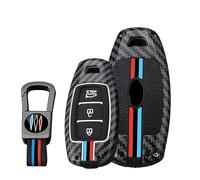 KUNIO Custodia per chiave auto, adatta per Hyundai i30 i30N Kona N Santa Fe Tucson Palisade 2023 2024 2025 in fibra di carbonio metallo portachiavi a 3 tasti, nero A