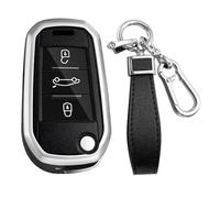 KUNIO Custodia pieghevole per chiave auto, adatta per Opel Crossland X Zafira Corsa F, adatta per Peugeot 5008 208 308, adatta per Citroen C3 C4 Cactu Metallo Portachiavi A Argento Nero