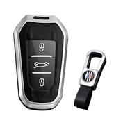 KUNIO Keyless - Custodia per chiave auto, adatta per Peugeot 3008, 5008, 2008, 308, 508, 208, adatta per Citroen C3, C4, DS5, DS7, custodia in metallo, portachiavi B, argento, nero