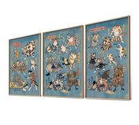 Kuniyoshi Samurai Cats 1875 - Set di poster Ukiyo-e gatti giapponesi, decorazione da parete in Giappone, arte per camera da letto, soggiorno, decorazione eclettica