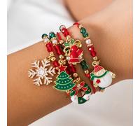 KunJoe 5 pz/set Carino Serie Di Natale Fiocco di Neve Albero Ciondolo Bracciale di Cristallo Donne CCB Perline Filo Regolabile Braccialetto di Corda