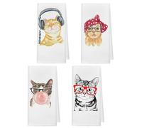 Kunlisa - Set di 4 asciugamani da cucina motivo gatto, per la mamma, regali per donne, graziosi asciugamani per bagno e cucina, 40,6 x 61 cm