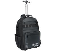 KUNN Zaino per attrezzi con ruote, resistente borsa per attrezzi con 47 tasche e passanti, zaino da lavoro impermeabile per edilizia elettricista, HVAC, nero