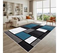Kunsen Shed Resistant Tappeto Sala Blu Grigio Nero 160X200Cm, Pelo Corto Geometrie Moderne Per Corridoi E Uffici