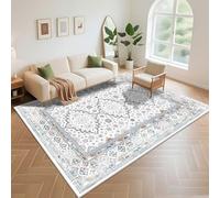 Kunsen Tappeti Pelo Corto Lavabili In Lavatrice 60x120cm, Grigio blu Retro disegno di fiori per il soggiorno camera da letto sul lato del letto