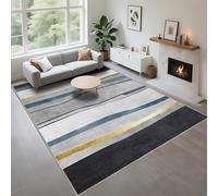 Kunsen Tappeti Soggiorno Pelo Corto Facile Da Curare Grigio Blu 160x250cm, Modelli a strisce moderni per il soggiorno camera da letto giovane