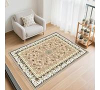 Kunsen Tappeto Pelo Corto Insonorizzazione 180x280cm, Verde marrone chiaro Retro disegno di fiori per il soggiorno camera da letto sul lato del letto