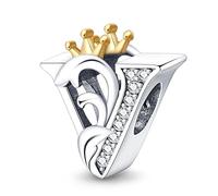 KUNSIR Bead Charm Ciondolo Argento Sterling 925 Lettere con Cubic Zirconia Pendenti per Pandora Braccialetti, Compatibile con Braccialetti e Collane europei