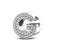KUNSIR Bead Charm Ciondolo Argento Sterling 925 Lettere con Cubic Zirconia Pendenti per Pandora Braccialetti, Compatibile con Braccialetti e Collane europei