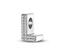 KUNSIR Bead Charm Ciondolo Argento Sterling 925 Lettere con Cubic Zirconia Pendenti per Pandora Braccialetti, Compatibile con Braccialetti e Collane europei