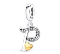 KUNSIR Ciondolo Argento Sterling 925 Lettere con Cubic Zirconia Pendenti per Pandora Braccialetti, Compatibile con Braccialetti e Collane europei, perfetto Regali per Moglie e Ragazze