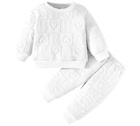 Kunyeah 2 pezzi Abbigliamento per bambina Ragazza Amore Cuore Pullover Toddler Felpa Pantaloni Neonato Lettera Stampa Manica Lunga Top Pant Set (Bianco, 9-12 Mesi)