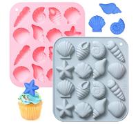 Kunyeah 2 stampi in silicone a forma di stella marina a forma di conchiglia per cioccolatini a tema marino, 16 cavità, mini conchiglie per cupcake, decorazioni fai da te per biscotti e caramelle