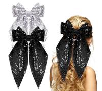 Kunyeah 2Pcs Ragazze Glitter Arco Capelli Fermaglio Delle Donne Grandi Fiocco Nodi per Capelli Fiocco Glitter Fermagli Per Capelli Vintage Francese Forcina Lungo Pizzo Accessori Per Capelli