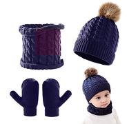 Kunyeah 3Pcs Baby Beanie Hat Sciarpa Guanti Set Infantile Maglia cap Inverno Guanti Caldi Scaldacollo Bambino per Ragazzi Ragazze 0-3 Anni