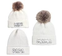 Kunyeah 3Pcs Cappello a Berretto Genitore-Figlio, Cappello a Berretto per Mamma, papà e Bambino, Cappelli Invernali Coordinati, Caldo Cappello Invernale con PON-PON, Cappello a Berretto in Maglia per