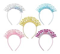 Kunyeah 5 pezzi Happy Birthday Girl Fascia Glitter Corona di Compleanno Diadema Set Cerchio per capelli di compleanno Forniture per feste di compleanno Accessori per capelli per Ragazza Donne