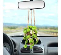 Kunyeah Pianta appendere all'uncinetto per auto graziosa pianta in vaso decorazione all'uncinetto accessorio appendere allo specchio dell'auto ornamento in stile bohémien fatto Bianco