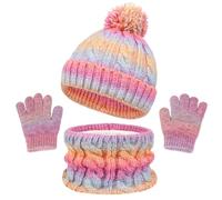 Kunyeah Set berretto, sciarpa e guanti per bambini Guanti lavorati a maglia Cappellino foderato in pile Scaldacollo per bambini e bambine dai 3 ai 10 anni (Collo rosa-viola)