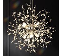 KUNYEEE Lampadari moderni a forma di fuochi d'artificio Lampada a sospensione Dandelion, cromata argento 8 luci G9, lampadari di cristallo per camera da letto, sala da pranzo, ingresso, Φ45 cm