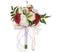 KUNYOS Bouquet da sposa, rose artificiali, bouquet da tenere a mano, adatto for matrimoni, feste all'aperto e decorazioni for confessioni(Red)